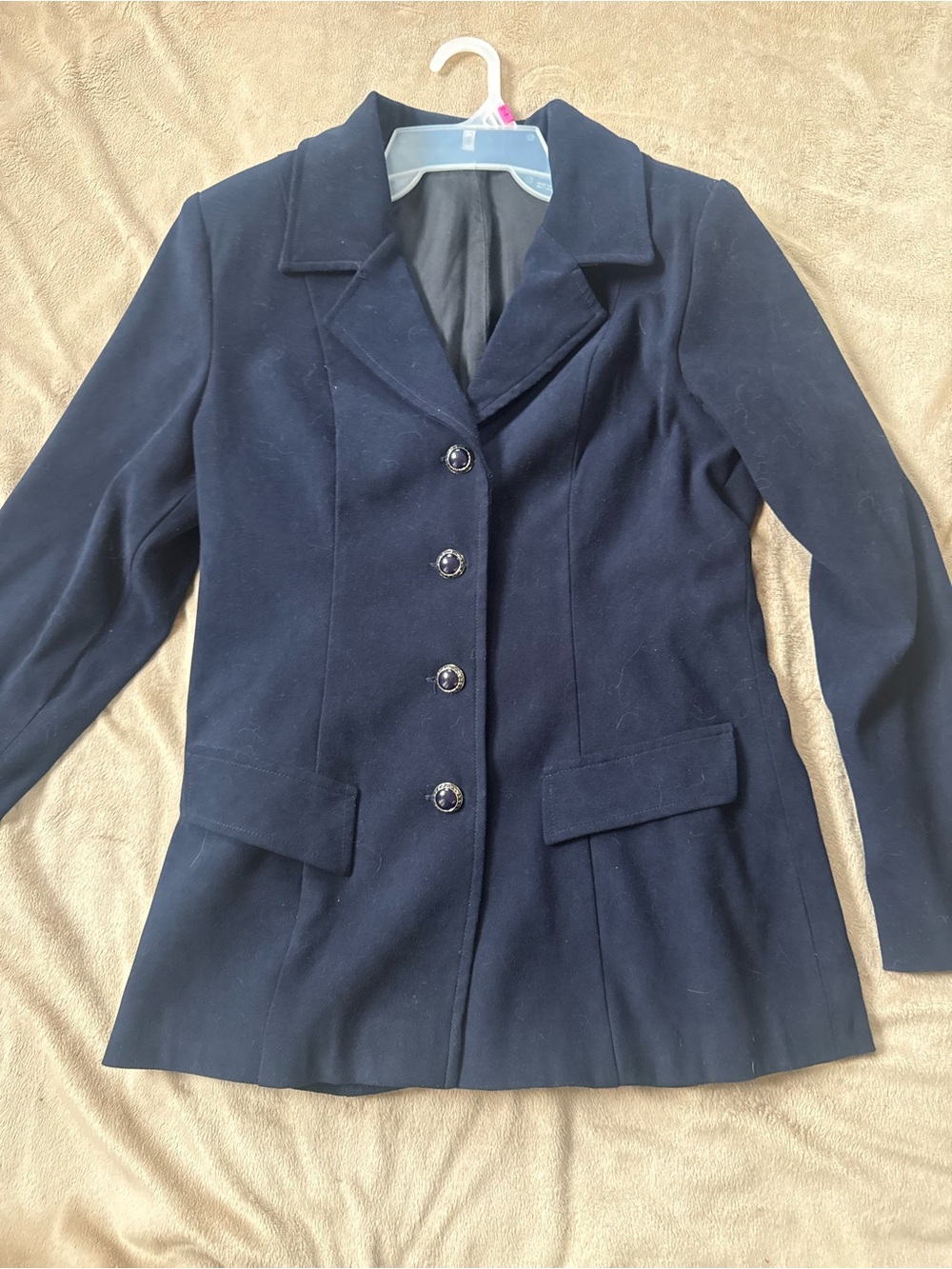 Classic Women's Navy Button-Front Wool Blend Coat